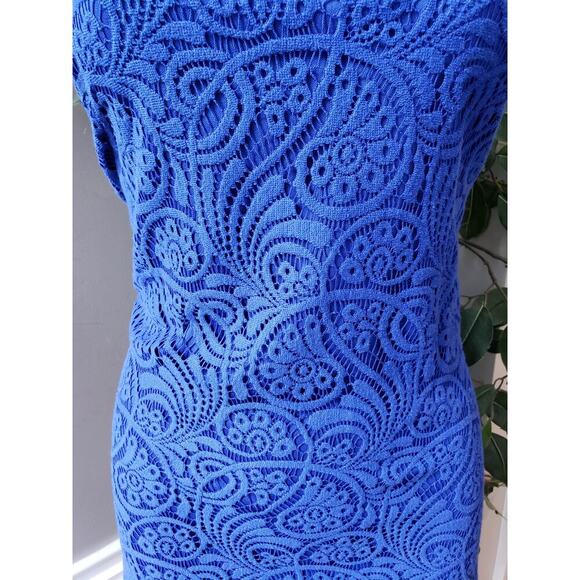 Jessica Howard Shift Dress Women's Size 8 Blue Lined Sleeveless Open Weave Lace - Picture 11 of 12
